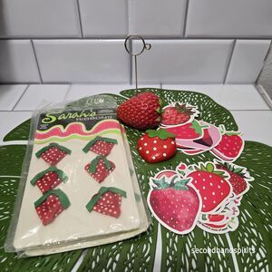 Strawberry Strawberries Themed Lot Stickers,Note Holder,pin and Ribbons.
